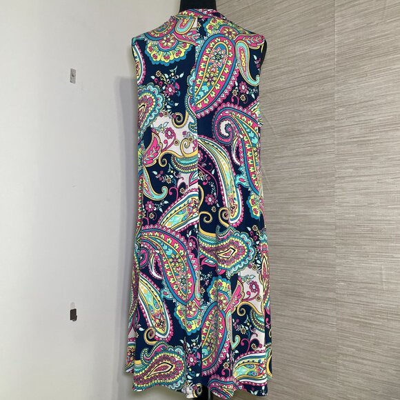 Women's Large Mermaid Cove Multicolor Paisley Sleeveless Shift Dress w/ Pockets - Picture 6 of 10